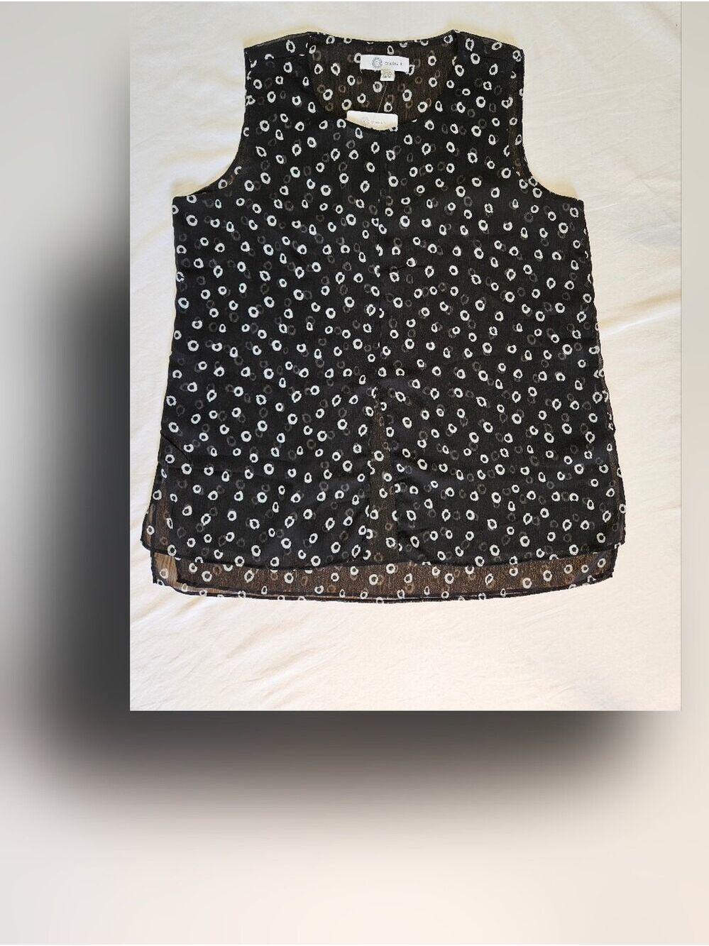 NWT Size Medium Cristina B. Layered Black Sheer Top with White Dot Pattern